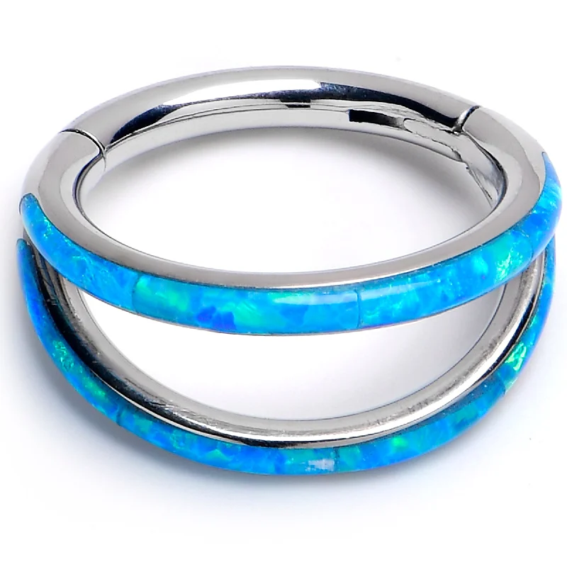 Nose Rings for All Fashion Styles -16 Gauge 5/16 Blue Synthetic Opal ASTM F-136 Implant Grade Titanium Double Hinged Segment Ring Nose Rings for All Fashion Styles -16 Gauge 5/16 Blue Synthetic Opal ASTM F-136 Implant Grade Titanium Double Hinged Segment Ring