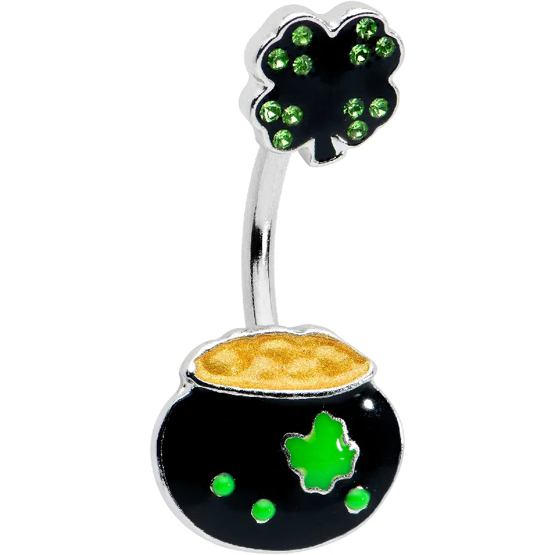 Comfortable Belly Rings for Simple Looks -Green Gem Shamrock Pot Of Gold Black Double Mount Belly Ring Comfortable Belly Rings for Simple Looks -Green Gem Shamrock Pot Of Gold Black Double Mount Belly Ring