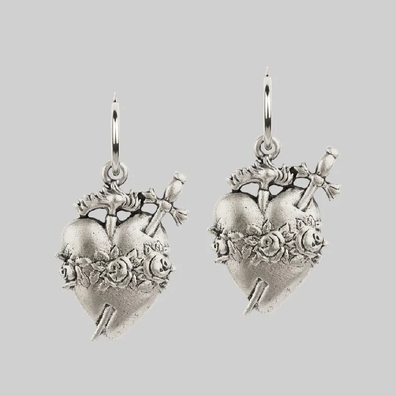Women's Earrings – Elegant Designs for Every Personality--INFERNO. Sacred Heart Hoop Earrings - Silver Women's Earrings – Elegant Designs for Every Personality--INFERNO. Sacred Heart Hoop Earrings - Silver