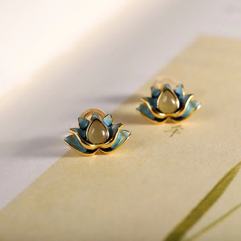 Women's Earrings – Elegant Designs for Every Personality--Buddha Stones 925 Sterling Silver Hetian Cyan Jade Lotus Flower Success Earrings Women's Earrings – Elegant Designs for Every Personality--Buddha Stones 925 Sterling Silver Hetian Cyan Jade Lotus Flower Success Earrings