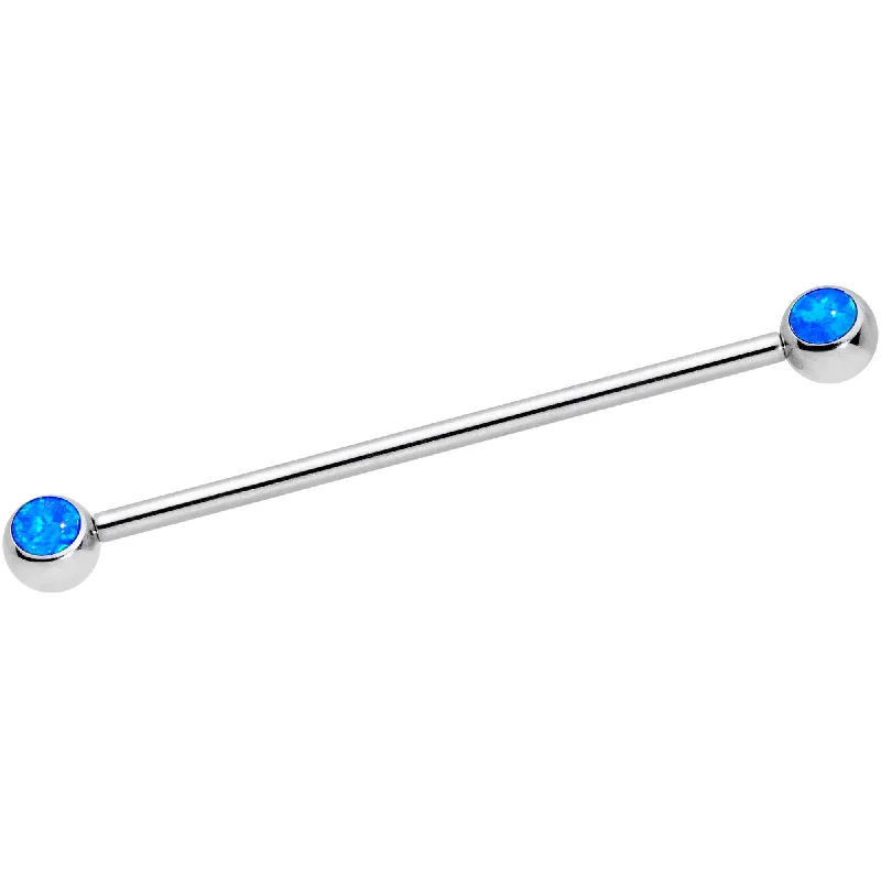 Women's Earrings – Elegant Designs for Every Personality--14 Gauge Blue Faux Opal Ball Ends Industrial Barbell 35mm