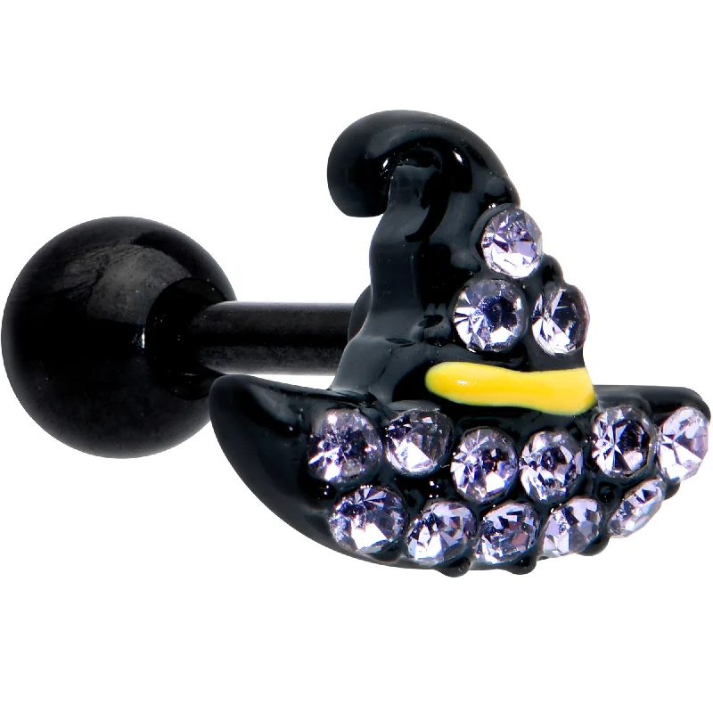 Women's Earrings – Elegant Designs for Every Personality--16 Gauge 1/4 Clear Gem Black Witch Hat Halloween Cartilage Tragus