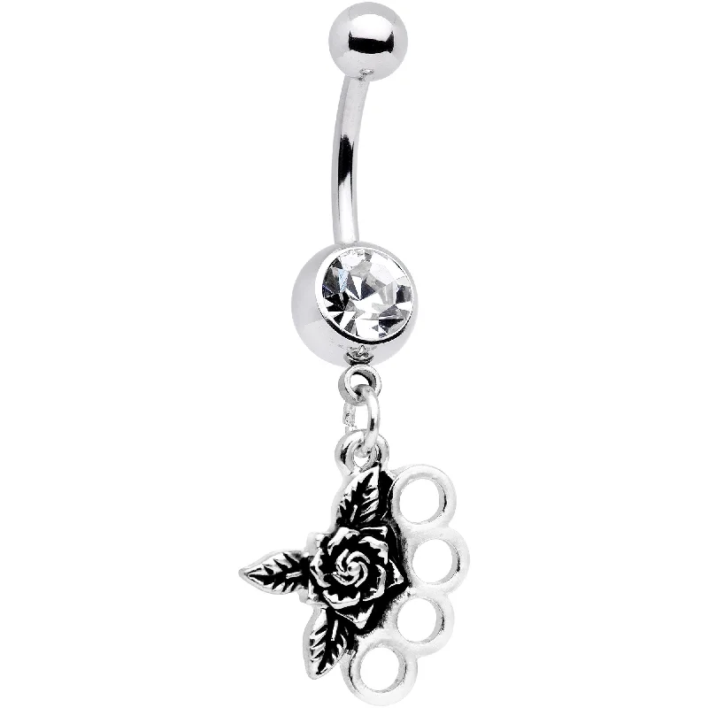 Belly Rings for Trendy Piercing Styles -Clear CZ Gem Badass Brass Knuckles Dangle Belly Ring Belly Rings for Trendy Piercing Styles -Clear CZ Gem Badass Brass Knuckles Dangle Belly Ring