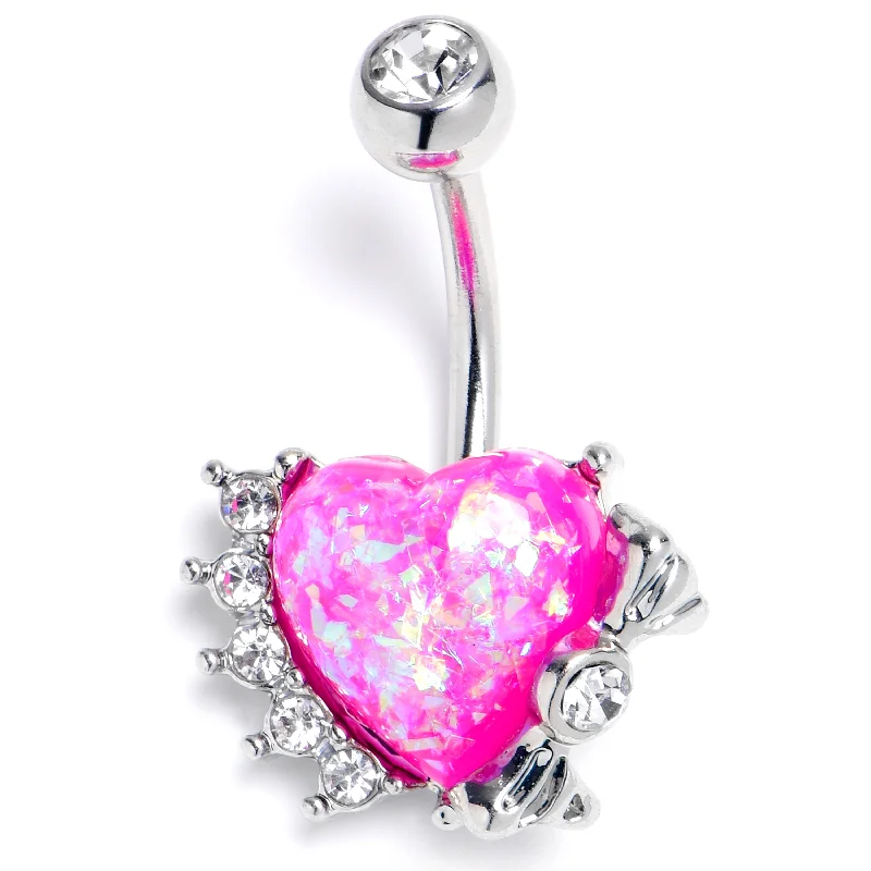 Belly Rings with Glittering Gems for Elegant Style -Pink Faux Opal Sunny Heart Belly Ring Belly Rings with Glittering Gems for Elegant Style -Pink Faux Opal Sunny Heart Belly Ring