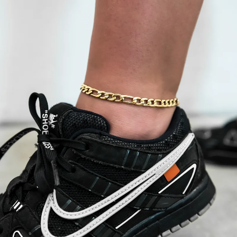 Sparkling Anklets for Fashion-Forward Looks-Figaro Chain Anklet in Yellow Gold- 6mm