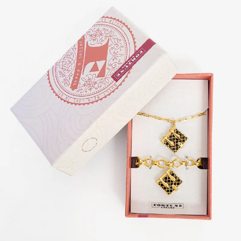 Shop Classic Women's Necklaces & Pendants with a Modern Twist-Secret Diary Book Locket & Bracelet Gift Set (Black) - Gold Shop Classic Women's Necklaces & Pendants with a Modern Twist-Secret Diary Book Locket & Bracelet Gift Set (Black) - Gold