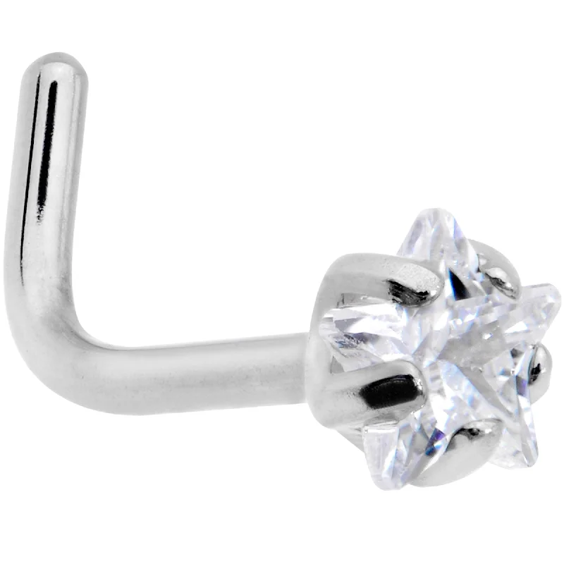 Nose Rings with Minimal Design -20 Gauge Clear 3mm CZ Star Gem Grade 23 Titanium L Shaped Nose Ring Nose Rings with Minimal Design -20 Gauge Clear 3mm CZ Star Gem Grade 23 Titanium L Shaped Nose Ring