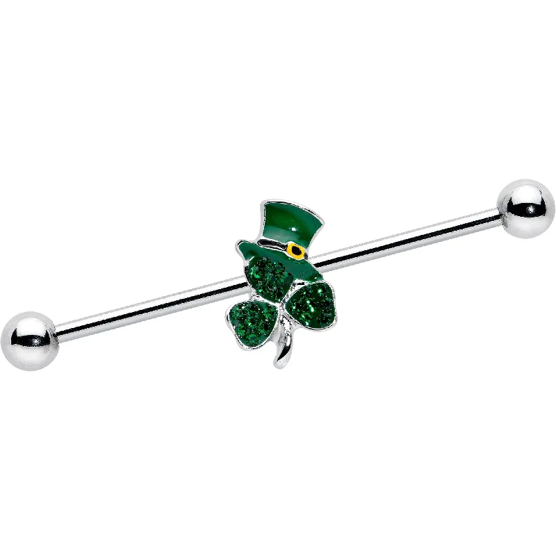 Women's Earrings – Elegant Designs for Every Personality--14 Gauge Green Gem Top Hat Shamrock St Patricks Industrial Barbell 38mm Women's Earrings – Elegant Designs for Every Personality--14 Gauge Green Gem Top Hat Shamrock St Patricks Industrial Barbell 38mm