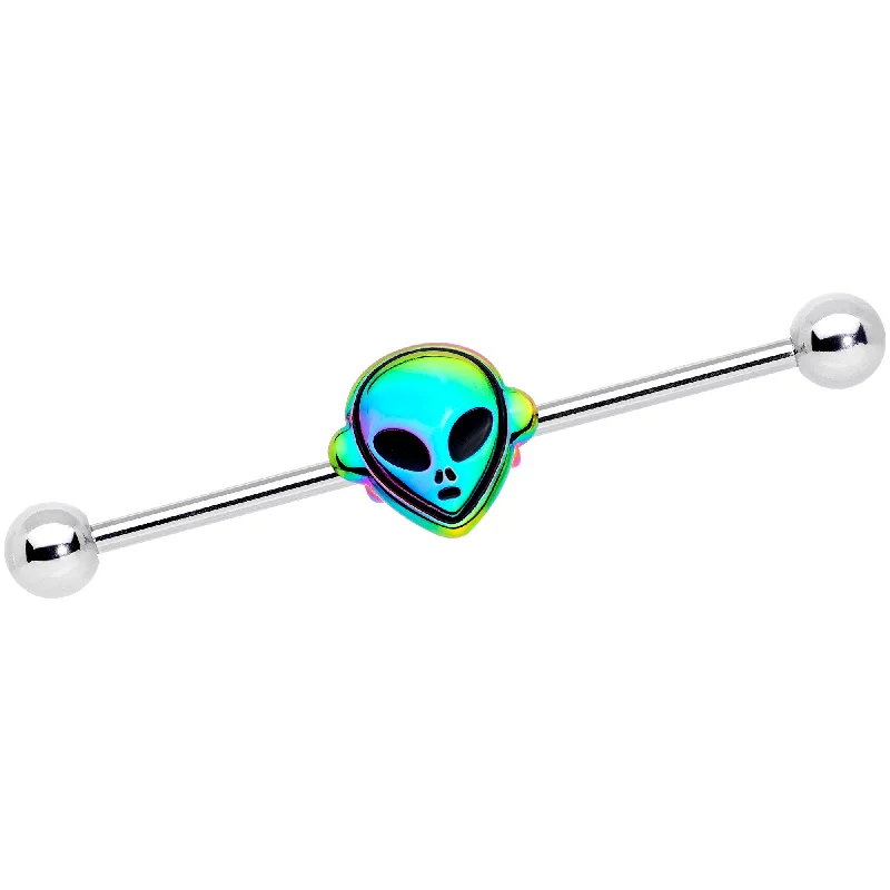 Women's Earrings – Elegant Designs for Every Personality--14 Gauge Iridescent Alien Face Industrial Barbell 38mm Women's Earrings – Elegant Designs for Every Personality--14 Gauge Iridescent Alien Face Industrial Barbell 38mm