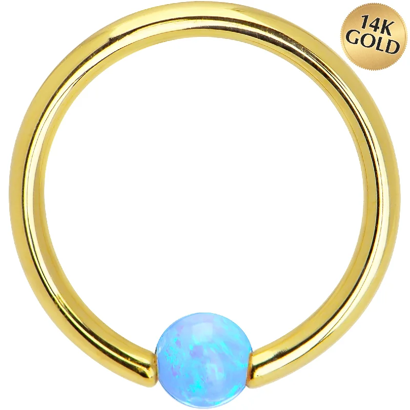 Statement Lip Rings with Bold Details14 Gauge 3/8 Solid 14KT Gold Light Blue Synthetic Opal Captive Ring Statement Lip Rings with Bold Details14 Gauge 3/8 Solid 14KT Gold Light Blue Synthetic Opal Captive Ring