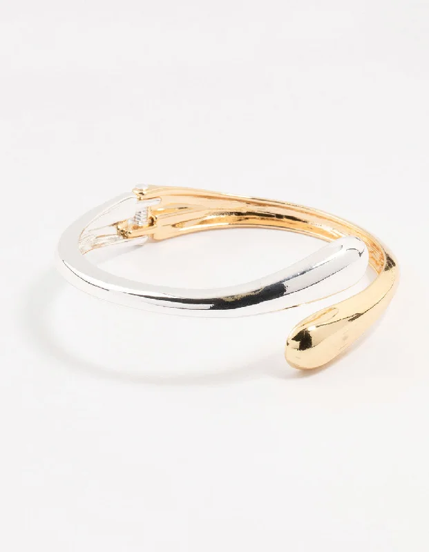 Adjustable Cuff Bangles with Crystals for Women-Mixed Metals Wrap Around Cuff Bracelet Adjustable Cuff Bangles with Crystals for Women-Mixed Metals Wrap Around Cuff Bracelet