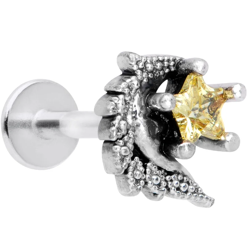 Elegant Lip Rings for Sophisticated Look16 Gauge 5/16 Yellow Gem Shooting Star Labret Monroe Tragus