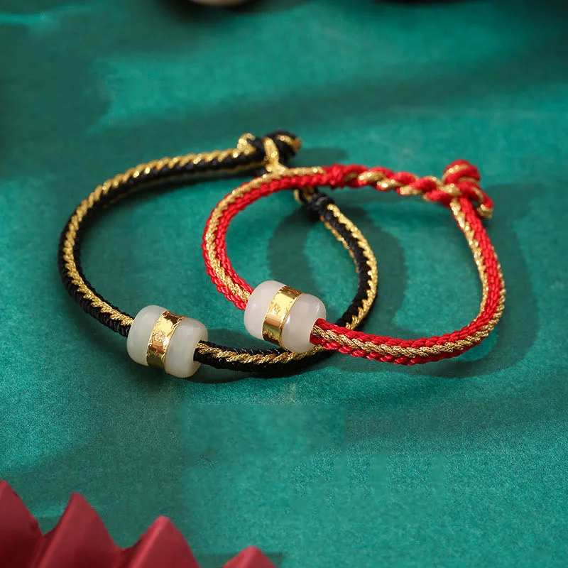 Set of Wedding Bangles for Women-Buddha Stones 999 Gold Hetian White Jade Om Mani Padme Hum Fu Character Luck Braided Bracelet Set of Wedding Bangles for Women-Buddha Stones 999 Gold Hetian White Jade Om Mani Padme Hum Fu Character Luck Braided Bracelet