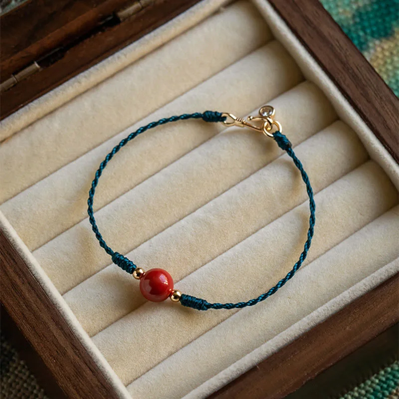 Men's Bracelets with Unique Designs-Buddha Stones Handmade String Cinnabar Buckle Blessing Bracelet Men's Bracelets with Unique Designs-Buddha Stones Handmade String Cinnabar Buckle Blessing Bracelet