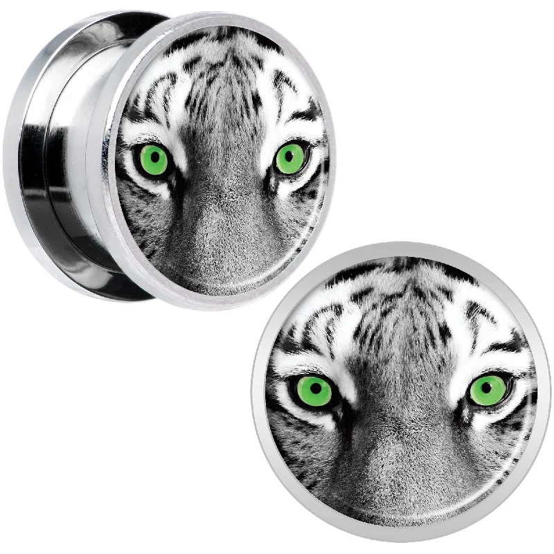 Women's Earrings – Elegant Designs for Every Personality--Black White Tiger Eyes Steel Screw Fit Plug Set 9/16 Women's Earrings – Elegant Designs for Every Personality--Black White Tiger Eyes Steel Screw Fit Plug Set 9/16