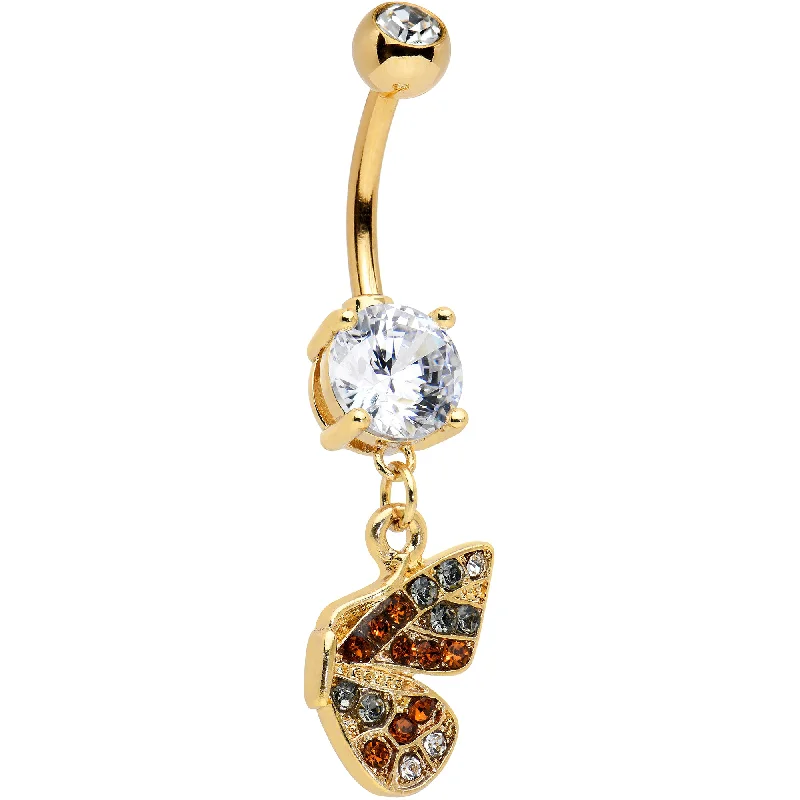 Comfortable Belly Rings for Fashionable Comfort -Clear Orange Gem Gold Tone Baroque Butterfly Dangle Belly Ring Comfortable Belly Rings for Fashionable Comfort -Clear Orange Gem Gold Tone Baroque Butterfly Dangle Belly Ring