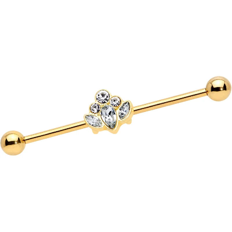 Women's Earrings – Elegant Designs for Every Personality--14 Gauge Clear Gem Gold Tone Anodized Cluster Industrial Barbell 38mm