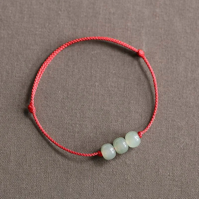 Men's Bracelets with Engravable Features-Buddha Stones Three Beads Jade Luck String Weave Bracelet