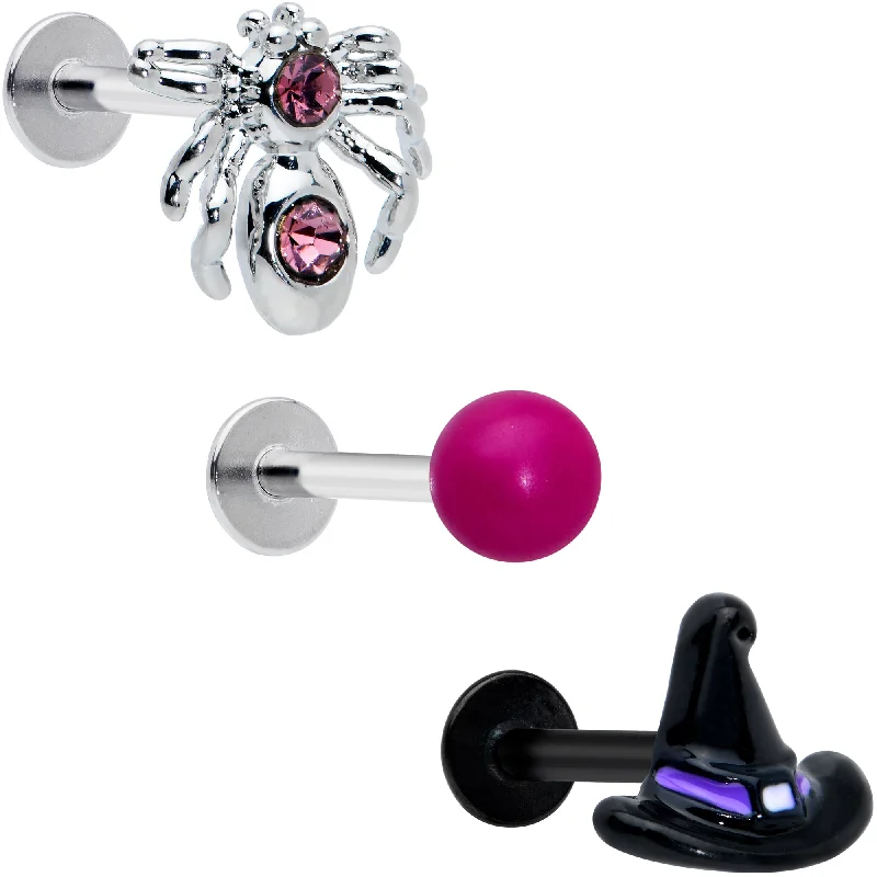 Stylish and Comfortable Lip Rings for All16 Gauge 5/16 Pink Gem Spider Witch Halloween Labret Tragus Set of 3 Stylish and Comfortable Lip Rings for All16 Gauge 5/16 Pink Gem Spider Witch Halloween Labret Tragus Set of 3