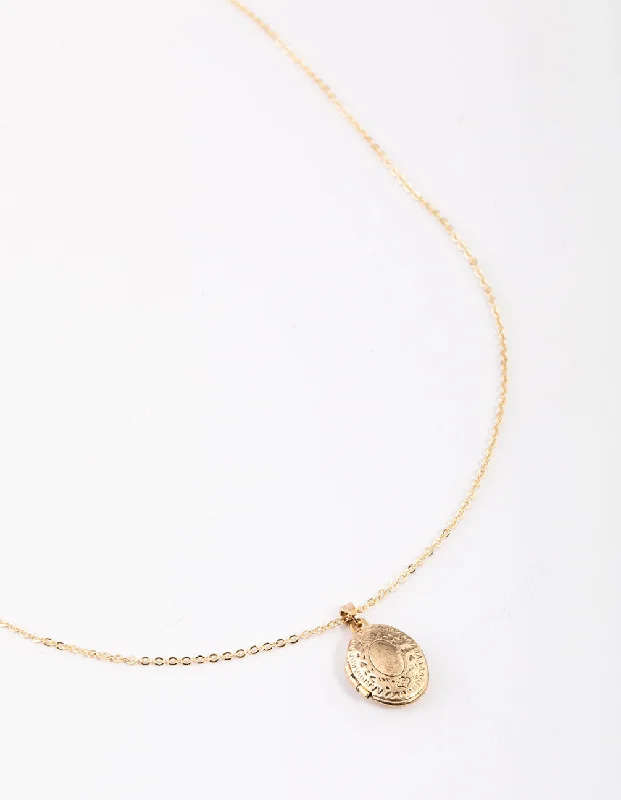 Shop Classic Women's  Necklaces & Pendants with a Modern Twist-Antique Gold Etched Locket Pendant Necklace