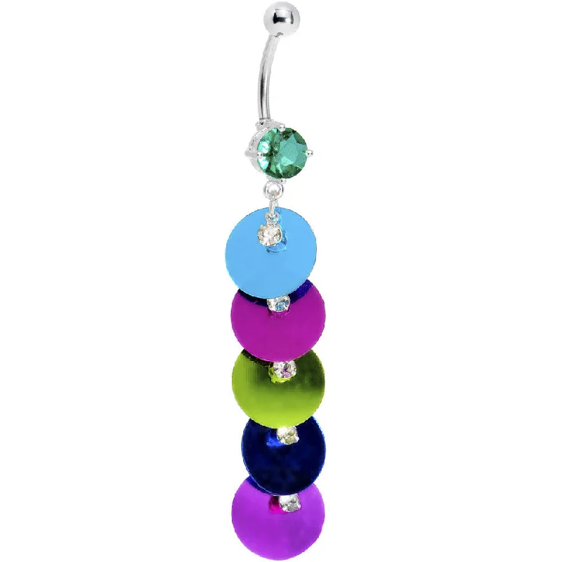 Elegant Belly Rings for Sophisticated Style -Teal Gem Multi Hue Disco Discs Belly Ring Elegant Belly Rings for Sophisticated Style -Teal Gem Multi Hue Disco Discs Belly Ring