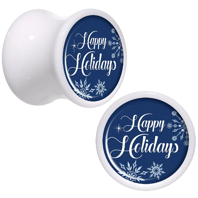 Women's Earrings – Elegant Designs for Every Personality--Happy Holidays Snowflake White Acrylic Saddle Plug Set Sizes 8mm to 20mm Women's Earrings – Elegant Designs for Every Personality--Happy Holidays Snowflake White Acrylic Saddle Plug Set Sizes 8mm to 20mm