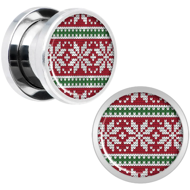 Women's Earrings – Elegant Designs for Every Personality--Red Green Christmas Sweater Screw Fit Plug Set Sizes 5mm to 20mm Women's Earrings – Elegant Designs for Every Personality--Red Green Christmas Sweater Screw Fit Plug Set Sizes 5mm to 20mm