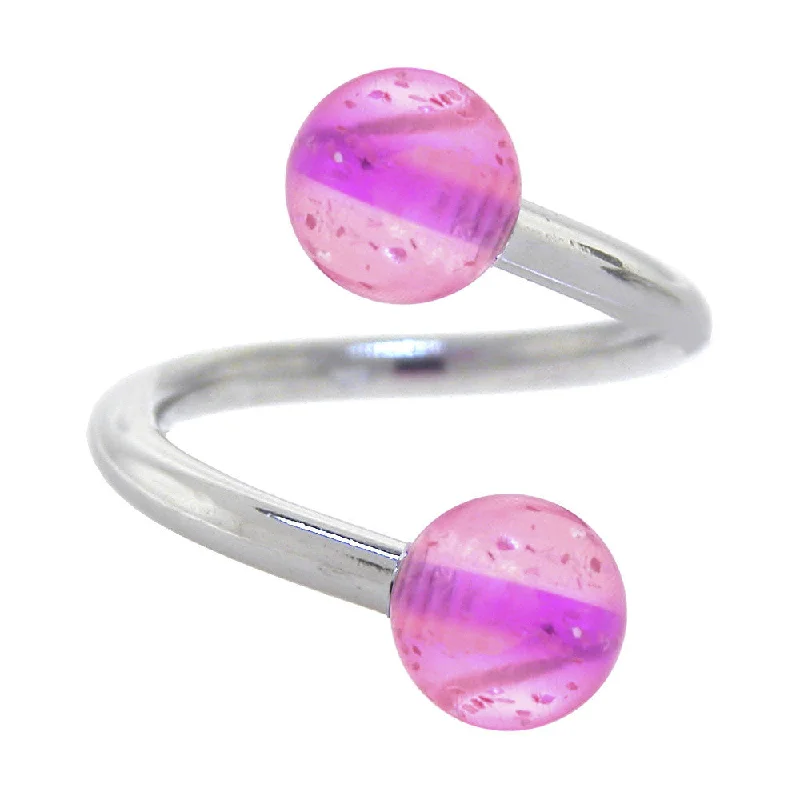 Comfortable Belly Rings with Chic Finish -Pink Purple GLITTER Stripe Spiral Belly Button Ring Comfortable Belly Rings with Chic Finish -Pink Purple GLITTER Stripe Spiral Belly Button Ring