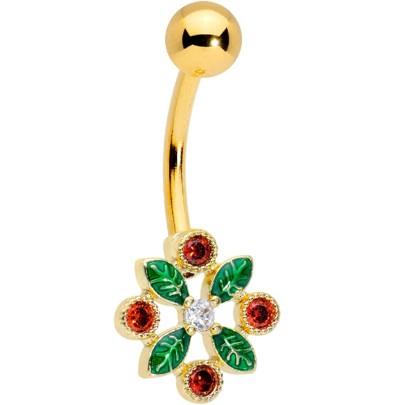 Stunning Belly Rings for Dazzling Fashion -Clear Red Gem Gold Tone Crest Christmas Belly Ring Stunning Belly Rings for Dazzling Fashion -Clear Red Gem Gold Tone Crest Christmas Belly Ring