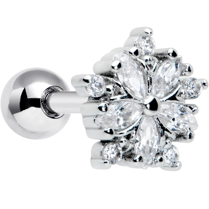 Women's Earrings – Elegant Designs for Every Personality--16 Gauge 1/4 Clear CZ Gem Floral Burst Cartilage Tragus Earring