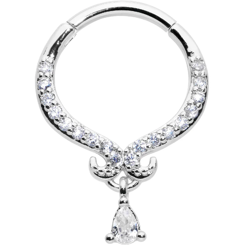 Women's Earrings – Elegant Designs for Every Personality--16 Gauge 3/8 Clear CZ Gem Elegant Curves Dangle Hinged Segment Ring Women's Earrings – Elegant Designs for Every Personality--16 Gauge 3/8 Clear CZ Gem Elegant Curves Dangle Hinged Segment Ring