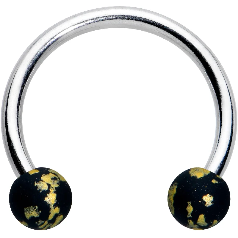 Simple Lip Rings with Shiny Finish16 Gauge 3/8 Matte Black Splatter Ends Horseshoe Circular Barbell