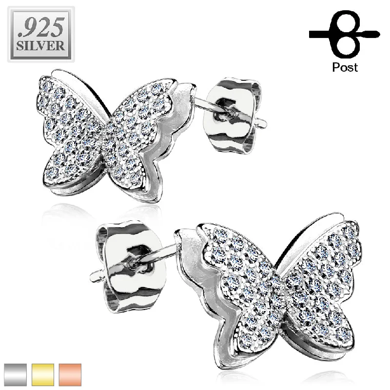 Women's Earrings – Elegant Designs for Every Personality--925 Silver CZ Paved Layered Butterfly Stud Earrings Women's Earrings – Elegant Designs for Every Personality--925 Silver CZ Paved Layered Butterfly Stud Earrings