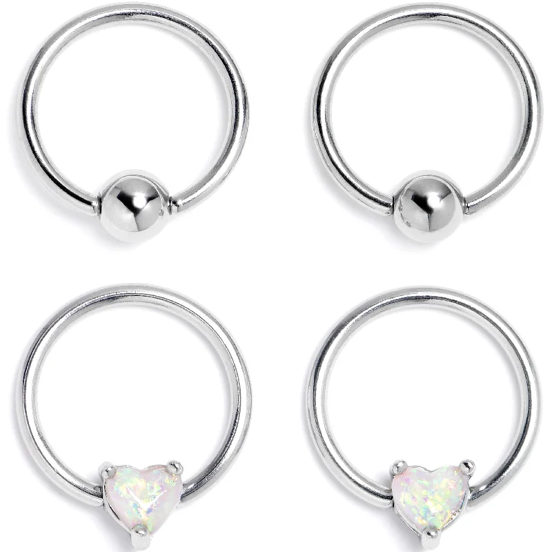 Gold Lip Rings with Creative Designs16 Gauge 3/8 Faux Opal Heart BCR Captive Ring Set of 4