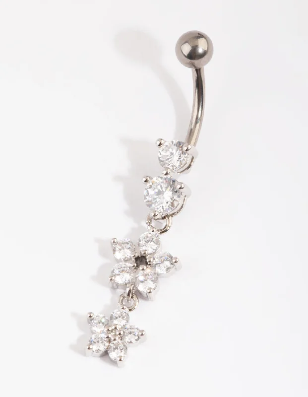 Comfortable Belly Rings with Sleek Finish -Titanium Floral Belly Bar