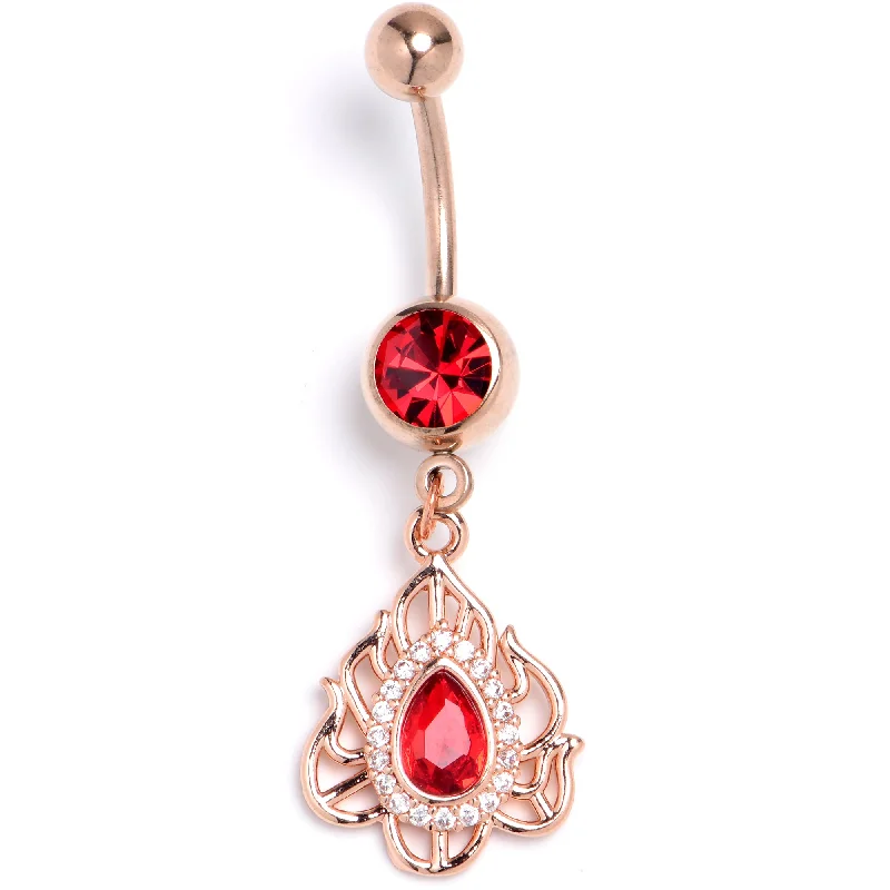 Stunning Belly Rings for Trendy Women -Red Gem Gold Tone Fire Flame Dangle Belly Ring Stunning Belly Rings for Trendy Women -Red Gem Gold Tone Fire Flame Dangle Belly Ring