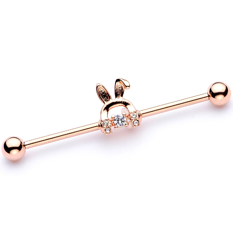 Women's Earrings – Elegant Designs for Every Personality--14 Gauge Rose Gold Tone Bunny Ear Headphone Industrial Barbell Women's Earrings – Elegant Designs for Every Personality--14 Gauge Rose Gold Tone Bunny Ear Headphone Industrial Barbell
