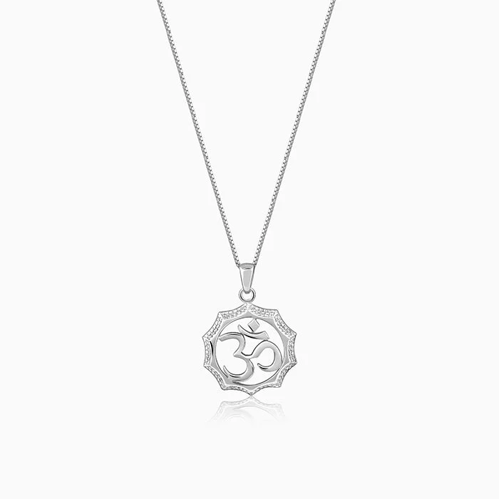 Exclusive Men's Necklaces & Pendants for the Modern Gentleman-Silver Graceful Om Pendant With Box Chain For Him Exclusive Men's Necklaces & Pendants for the Modern Gentleman-Silver Graceful Om Pendant With Box Chain For Him