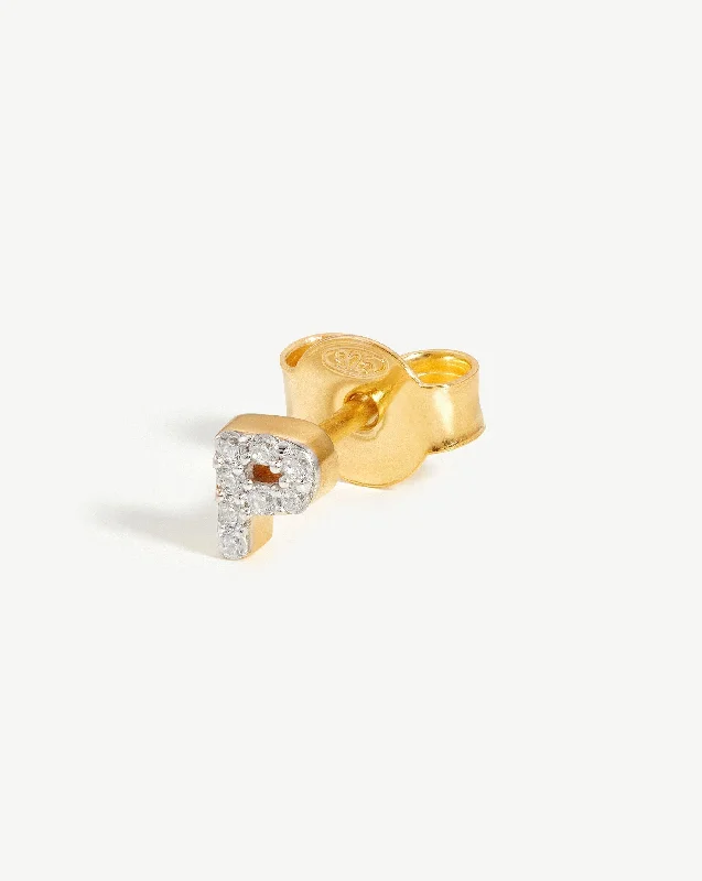 Women's Earrings – Elegant Designs for Every Personality--Pave Initial Single Stud Earring - Initial P | 18k Gold Vermeil/Cubic Zirconia Women's Earrings – Elegant Designs for Every Personality--Pave Initial Single Stud Earring - Initial P | 18k Gold Vermeil/Cubic Zirconia