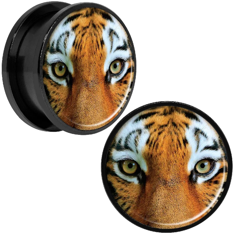 Women's Earrings – Elegant Designs for Every Personality--Full Color Tiger Eyes Black Anodized Screw Fit Plug Set 20mm Women's Earrings – Elegant Designs for Every Personality--Full Color Tiger Eyes Black Anodized Screw Fit Plug Set 20mm