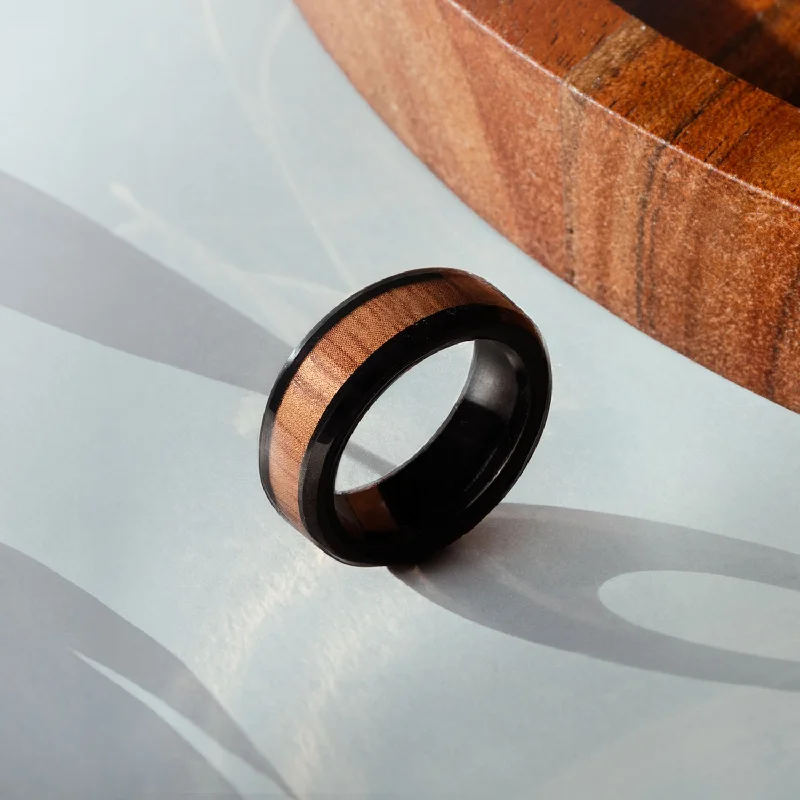 Trendy Beaded Bracelets for Men-Cedar Wood Inlay Ring