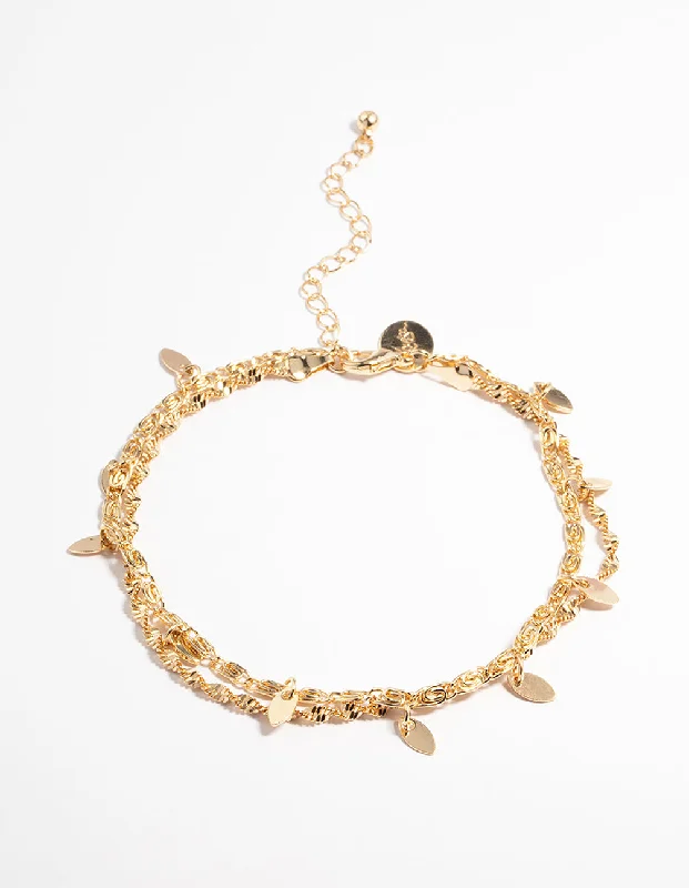 Vibrant Anklets with Shiny Stones-Gold Twisted Leaves Anklet Set