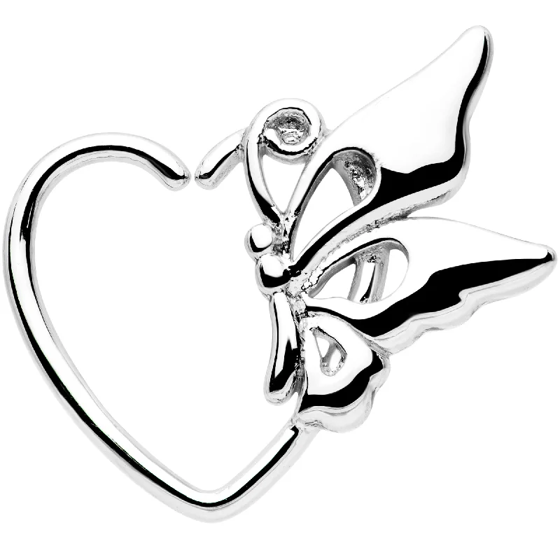 Nose Rings for Concert Look -18 Gauge 3/8 Butterfly Heart Left Ear Closure Ring