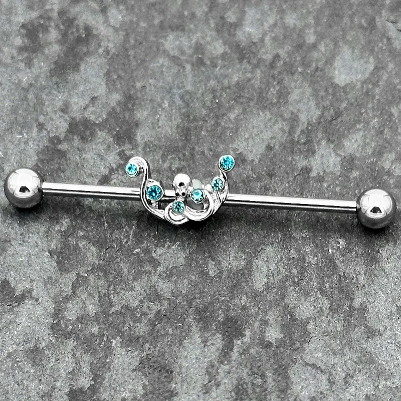 Women's Earrings – Elegant Designs for Every Personality--14 Gauge Blue Gem Scrolling Elegance Industrial Barbell 38mm Women's Earrings – Elegant Designs for Every Personality--14 Gauge Blue Gem Scrolling Elegance Industrial Barbell 38mm