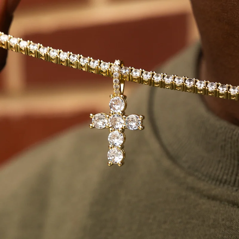 Exclusive Men's Necklaces & Pendants for the Modern Gentleman-Iced Micro Round Cross in Yellow Gold Exclusive Men's Necklaces & Pendants for the Modern Gentleman-Iced Micro Round Cross in Yellow Gold