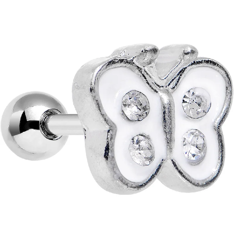 Women's Earrings – Elegant Designs for Every Personality--14 Gauge 1/4 Clear White Cutiepie Butterfly Tragus Cartilage Earring