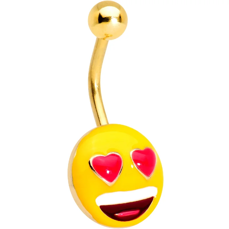 Comfortable Belly Rings for Casual Fashion -Officially Licensed Heart Eyes emoji Gold Tone Anodized Belly Ring Comfortable Belly Rings for Casual Fashion -Officially Licensed Heart Eyes emoji Gold Tone Anodized Belly Ring