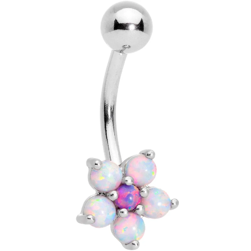 Belly Rings for Fun Fashion Styles -White Synthetic Opal Aurora Gem Flower Belly Ring Belly Rings for Fun Fashion Styles -White Synthetic Opal Aurora Gem Flower Belly Ring
