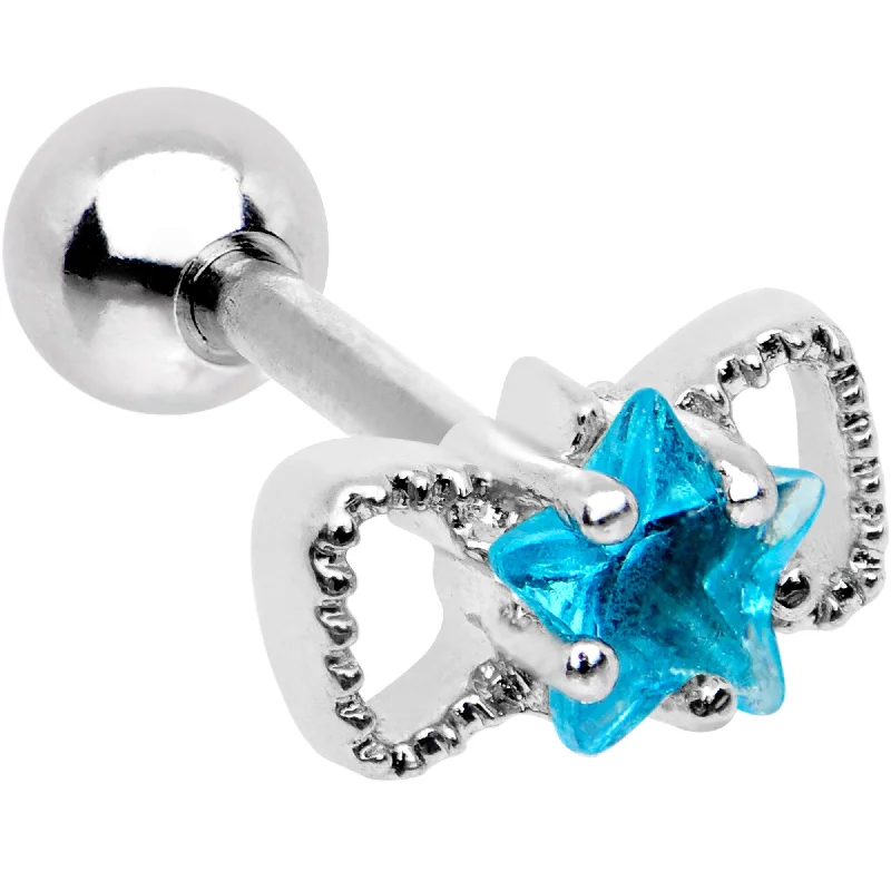 Women's Earrings – Elegant Designs for Every Personality--16 Gauge 1/4 Aqua Star CZ Gem Bow Tie Cartilage Tragus Earring