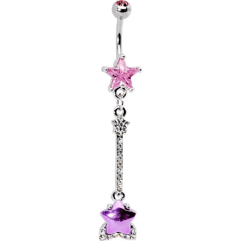 Designer Belly Rings for Unique Fashion -Pink Cubic Zirconia Gem Drop Star Belly Ring Designer Belly Rings for Unique Fashion -Pink Cubic Zirconia Gem Drop Star Belly Ring